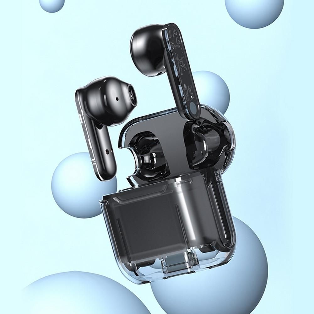 TWS Wireless Earphones 5.3 Bluetooth Headset with Mic HD Sound Auriculares Transparent Cute Half in Ear Headphones -Black - Image 2