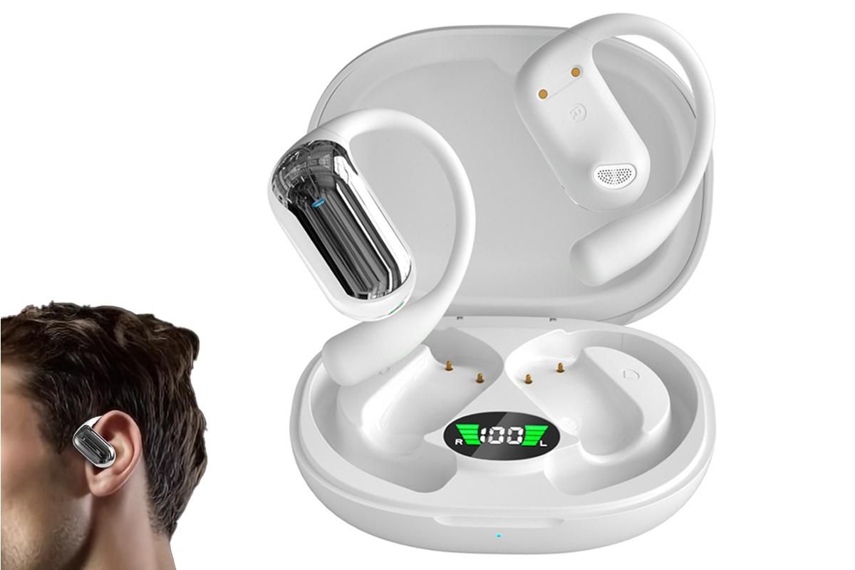 Wireless Earbud Bluetooth Compatible 5.4 Sports Earhook Earphone Earbuds-White - Image 1