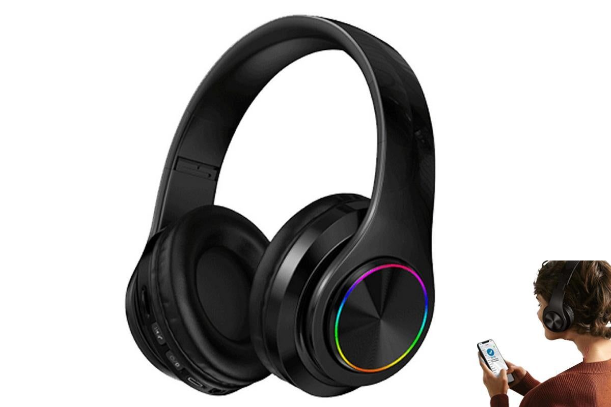 Wireless Headphones Wireless Earbuds B39 LED Light Up Foldable Headset Bluetooth 5.0 Stereo Headphones Built in Microphone -Black - Image 1