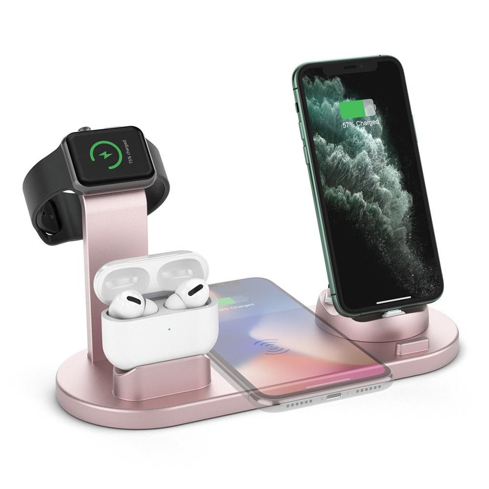 Wireless Charger Dock 3 in 1 Charging Station Wireless Charger Stand for Apple iPhone Watch -Rose gold - Image 1