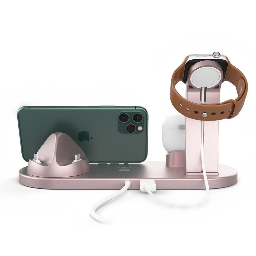 Wireless Charger Dock 3 in 1 Charging Station Wireless Charger Stand for Apple iPhone Watch -Rose gold - Image 3