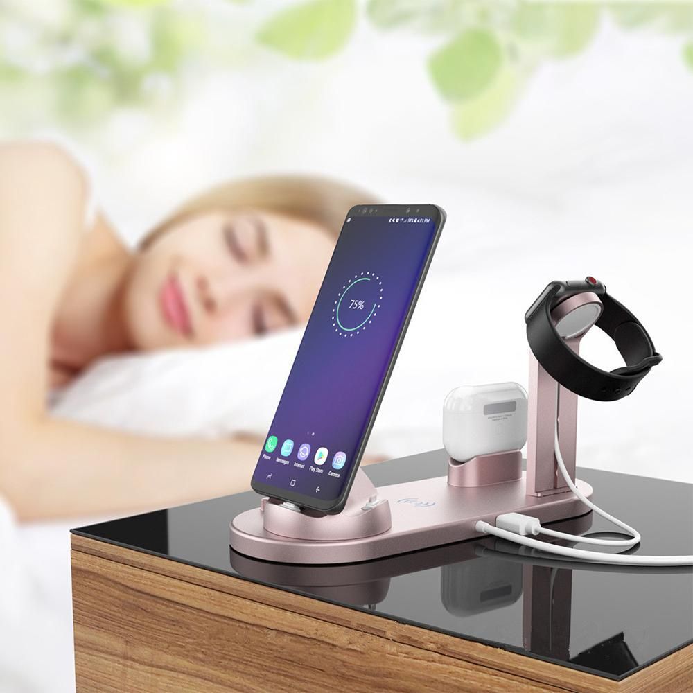 Wireless Charger Dock 3 in 1 Charging Station Wireless Charger Stand for Apple iPhone Watch -Rose gold - Image 4