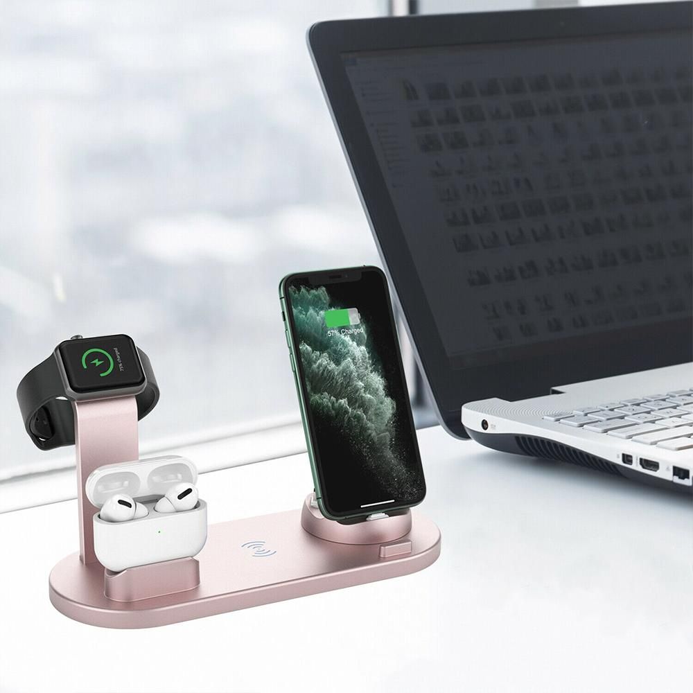 Wireless Charger Dock 3 in 1 Charging Station Wireless Charger Stand for Apple iPhone Watch -Rose gold - Image 5