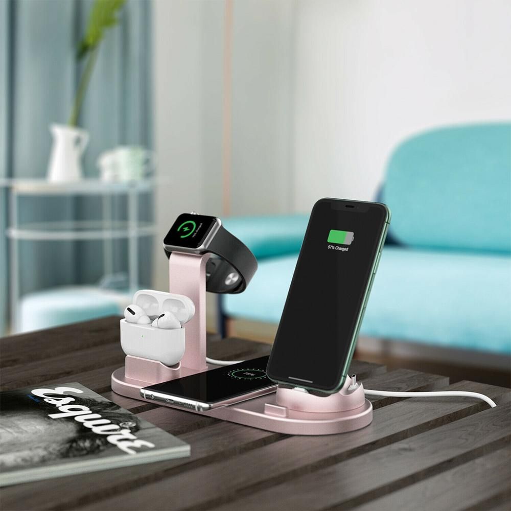 Wireless Charger Dock 3 in 1 Charging Station Wireless Charger Stand for Apple iPhone Watch -Rose gold - Image 6