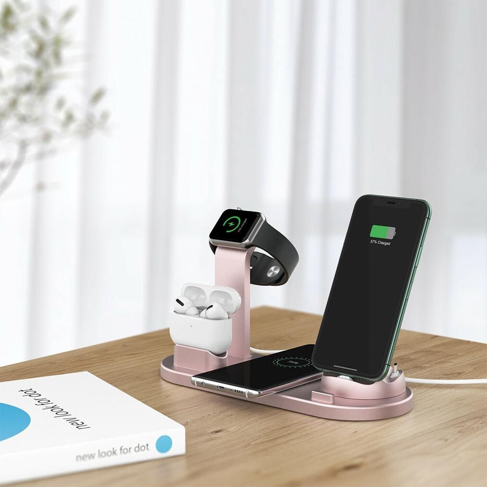 Wireless Charger Dock 3 in 1 Charging Station Wireless Charger Stand for Apple iPhone Watch -Rose gold - Image 7