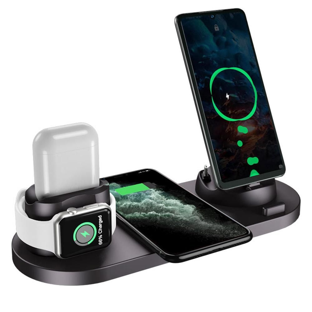 Wireless Charging Station Compatible for Apple 6 in 1 Charger Stand Dock -White - charging together - Image 2
