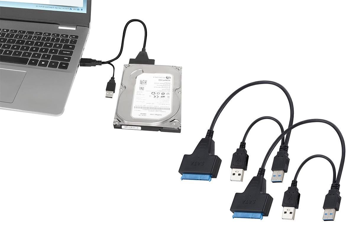 2Pcs USB 3.0 to SATA Hard Drive Adapter Cable External Hard Drive Converter Support for 2.5 inch Hard Drive HDD SSD Dual USB - Image 1