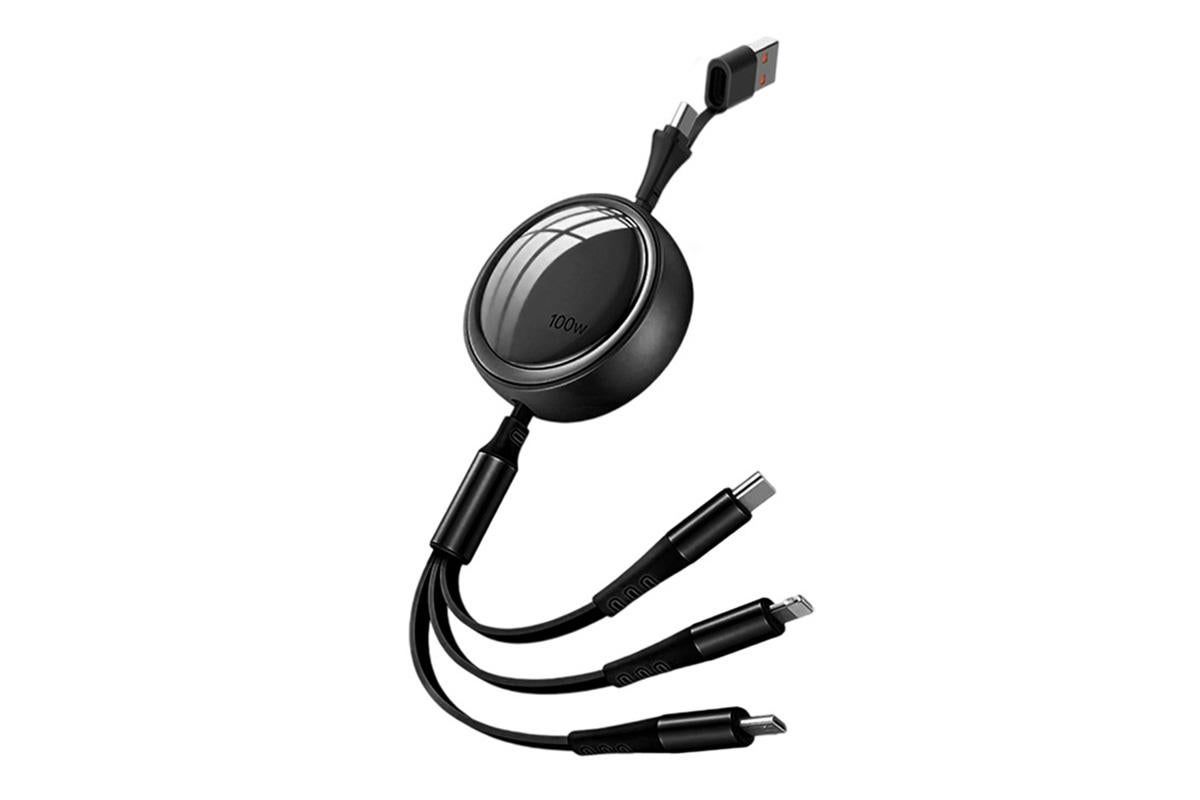 3 In 2 Retractable Multi Charging Cable Retracted USB C Cell Phone Charger - Image 2