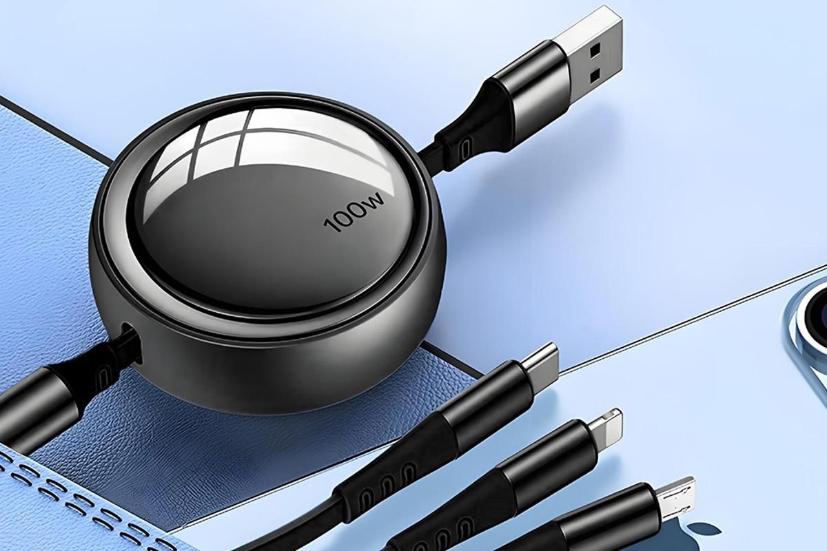 3 In 2 Retractable Multi Charging Cable Retracted USB C Cell Phone Charger - Image 7