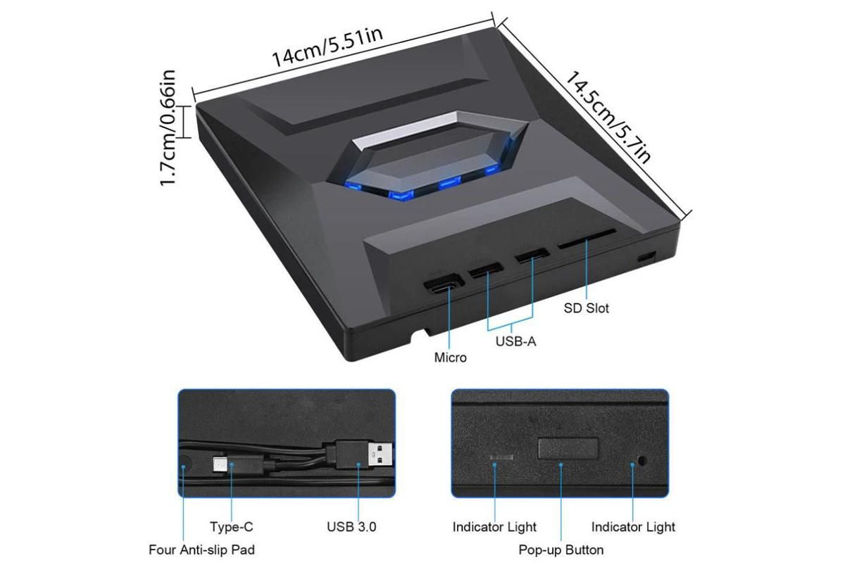 7 in 1 External CD DVD Drive USB3.0 Type-C Writer Burner Player for Laptop Windows - Image 6