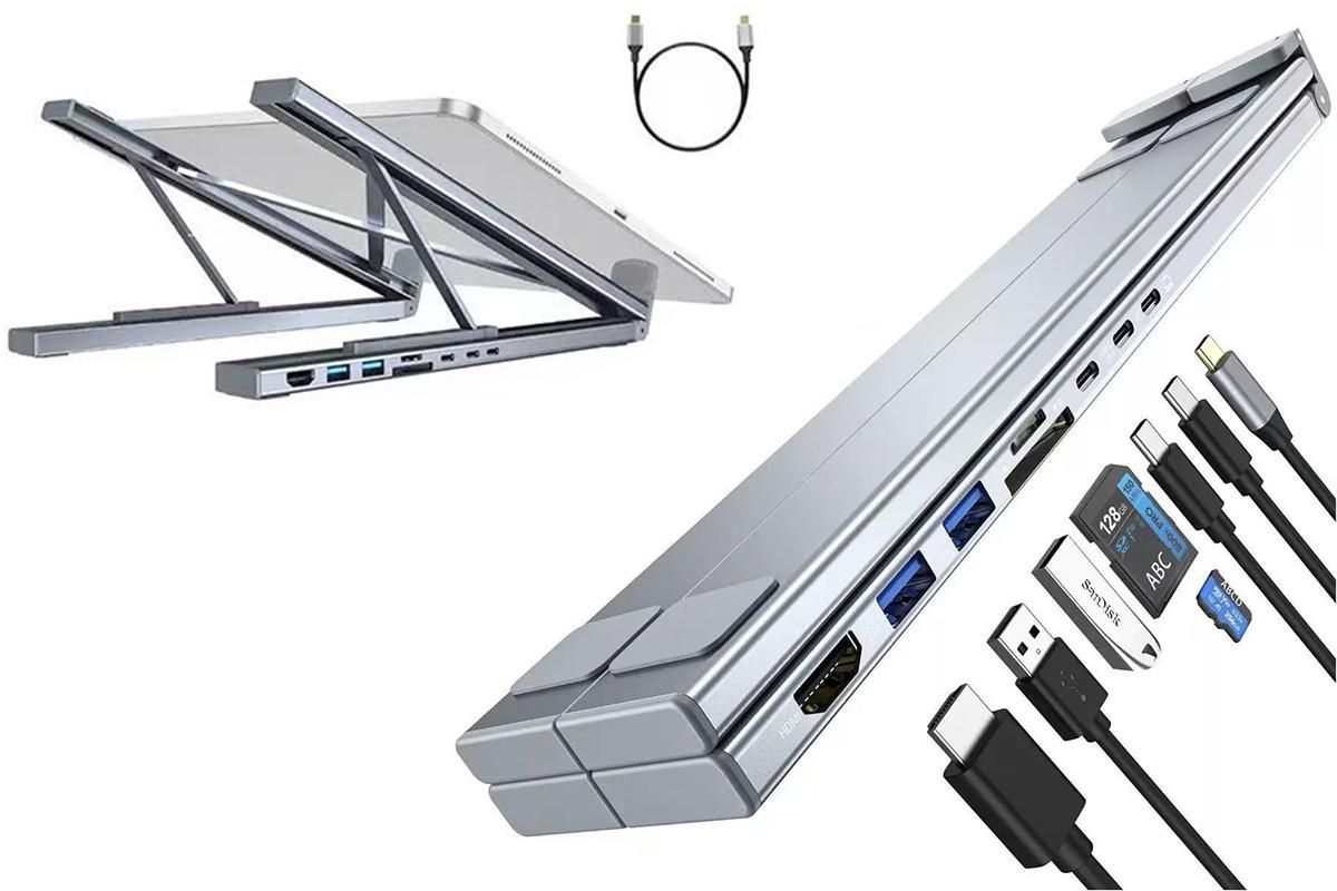 8-in 1 Laptop Stand with Docking Station USB 3.0 PD 100W 4K HDMI for MacBook - Image 1