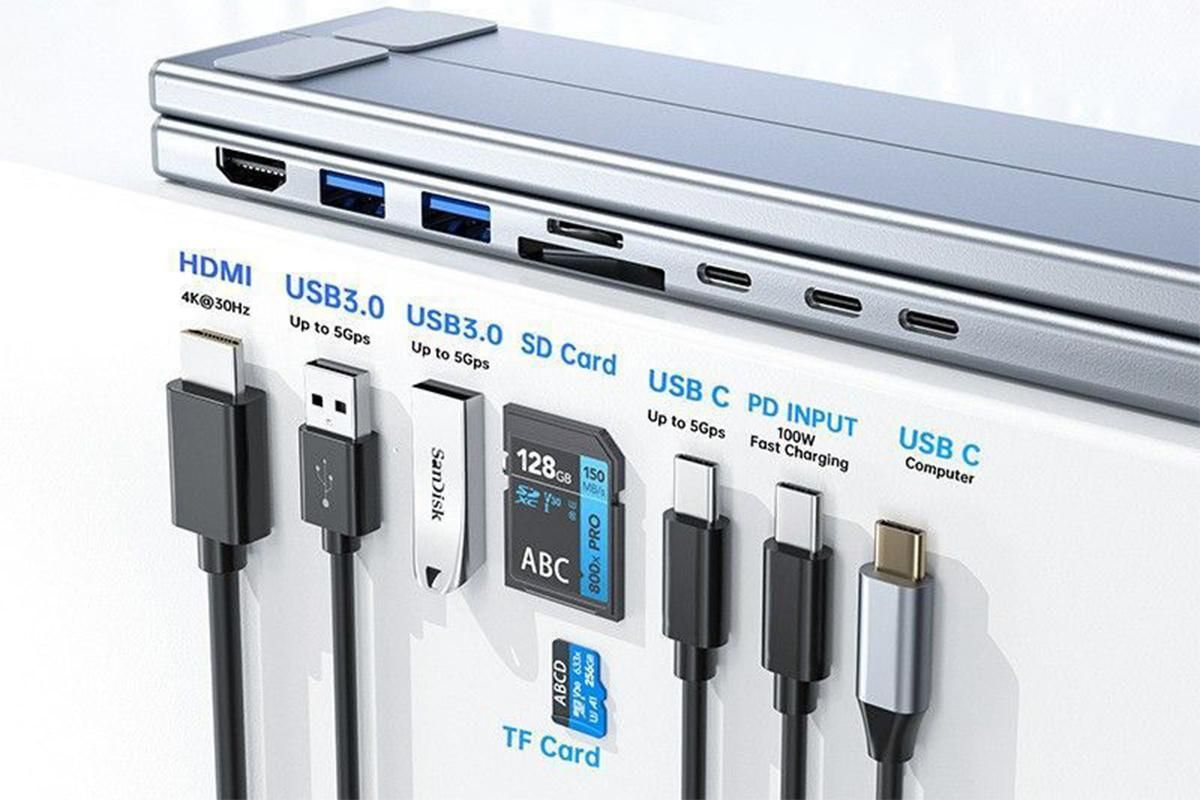 8-in 1 Laptop Stand with Docking Station USB 3.0 PD 100W 4K HDMI for MacBook - Image 4