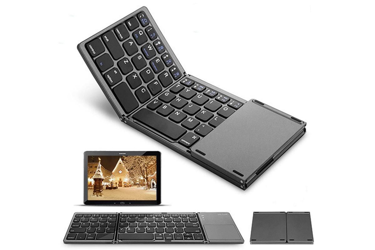 Foldable Bluetooth Keyboard with Touchpad Full-Size Travel Keyboards for Windows iOS Android-USB-B Interface - Image 1