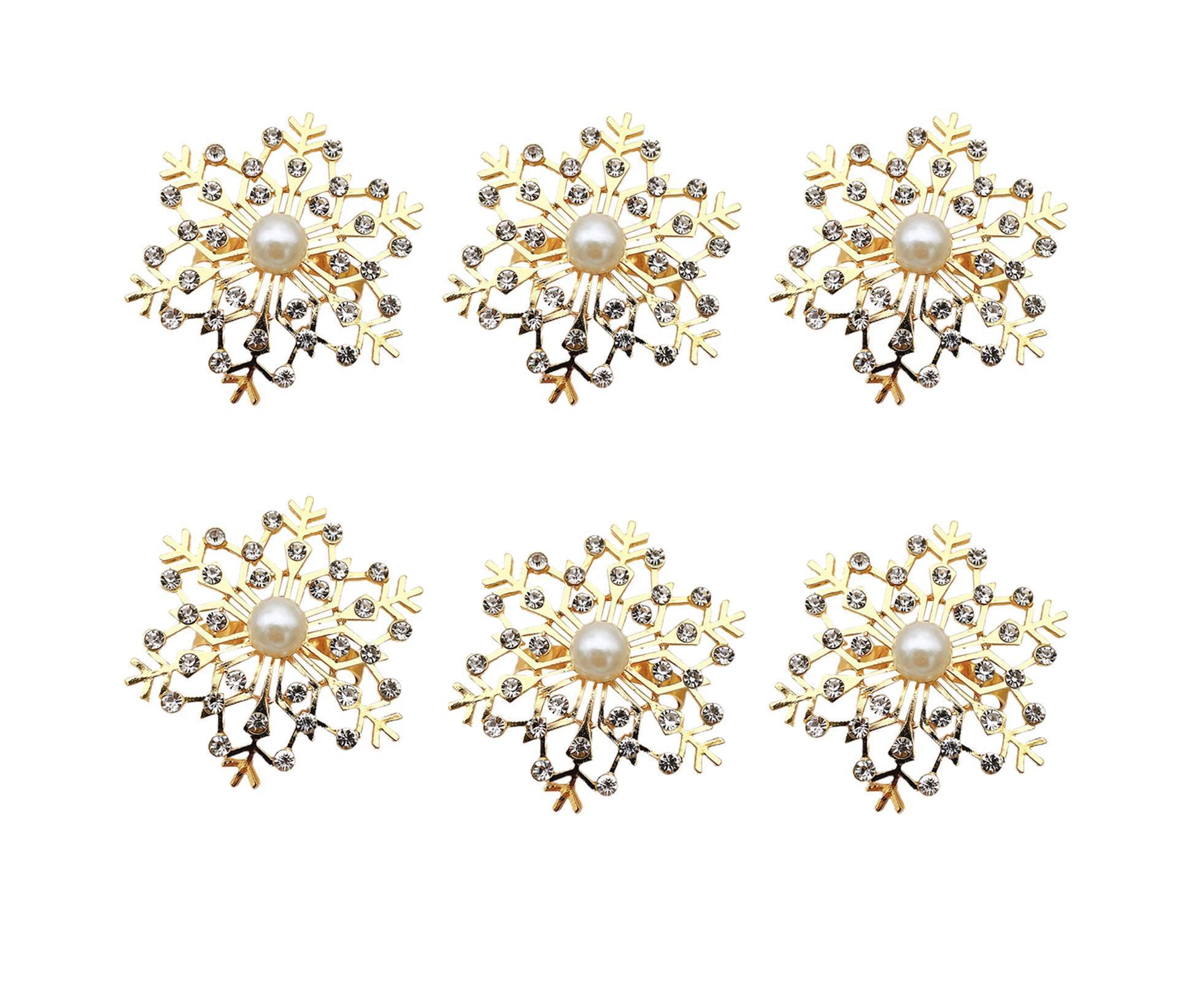 6Pcs Snowflake Napkin Ring Creative Clip-Golden - Image 1