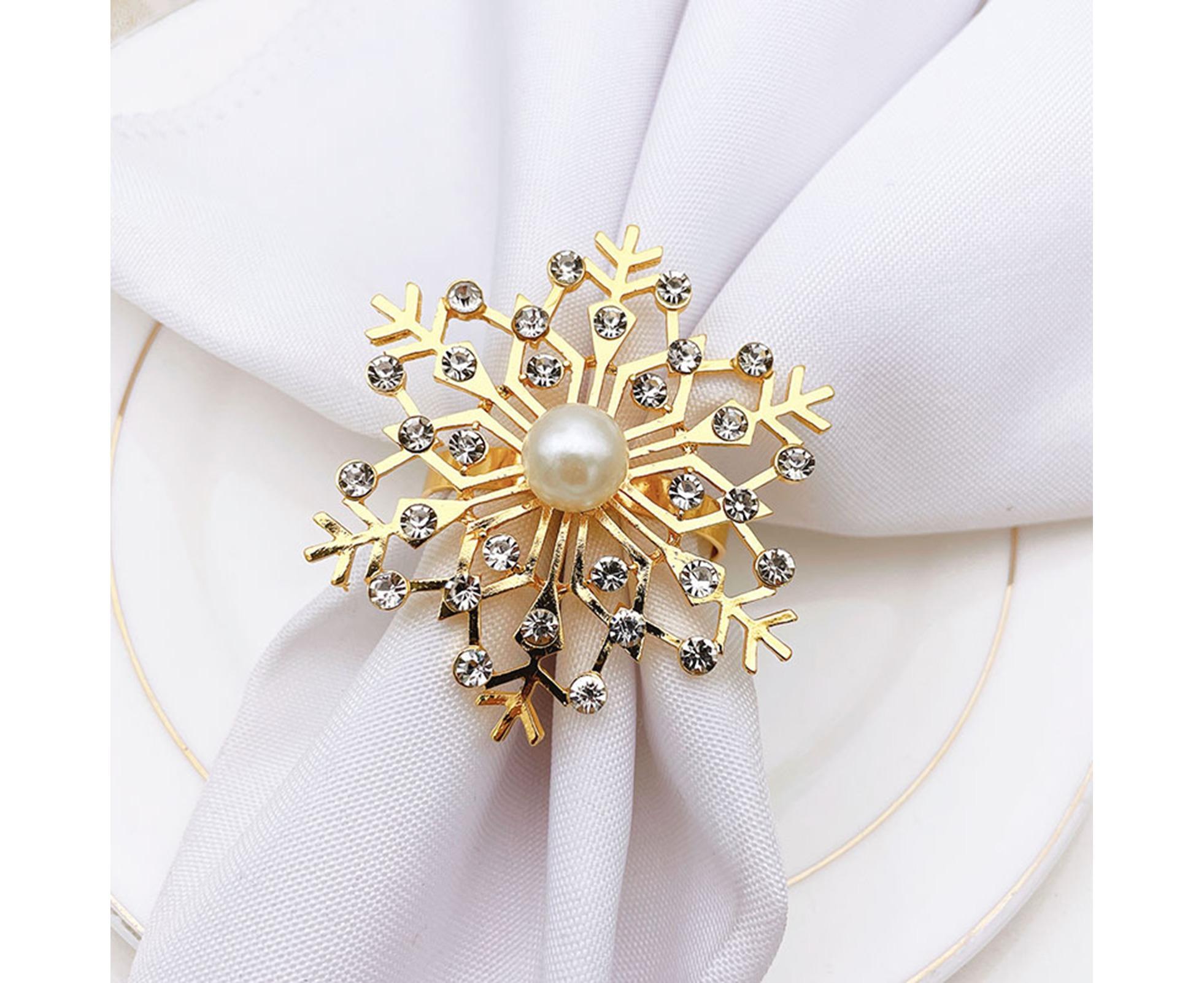 6Pcs Snowflake Napkin Ring Creative Clip-Golden - Image 3