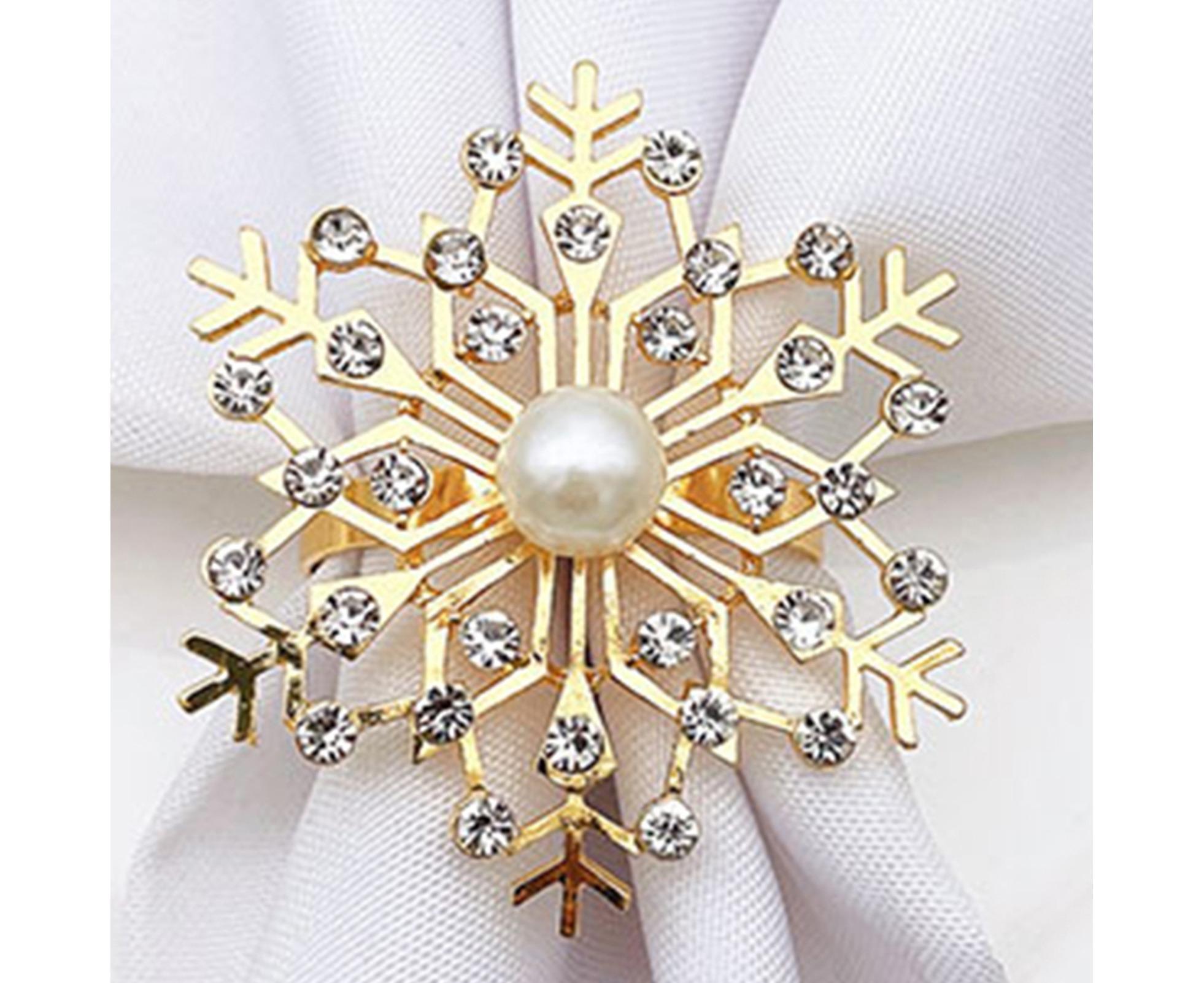 6Pcs Snowflake Napkin Ring Creative Clip-Golden - Image 4