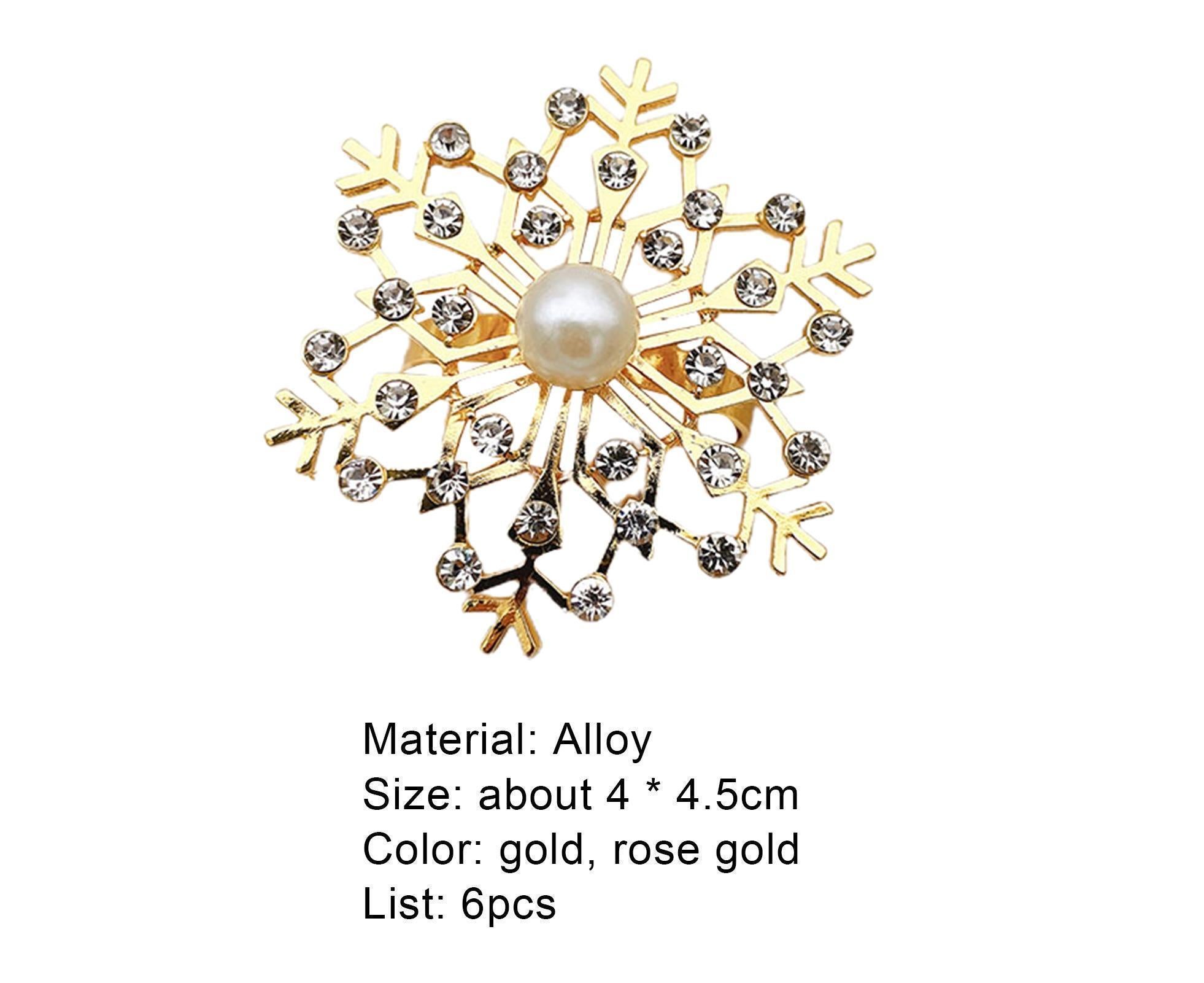 6Pcs Snowflake Napkin Ring Creative Clip-Golden - Image 5