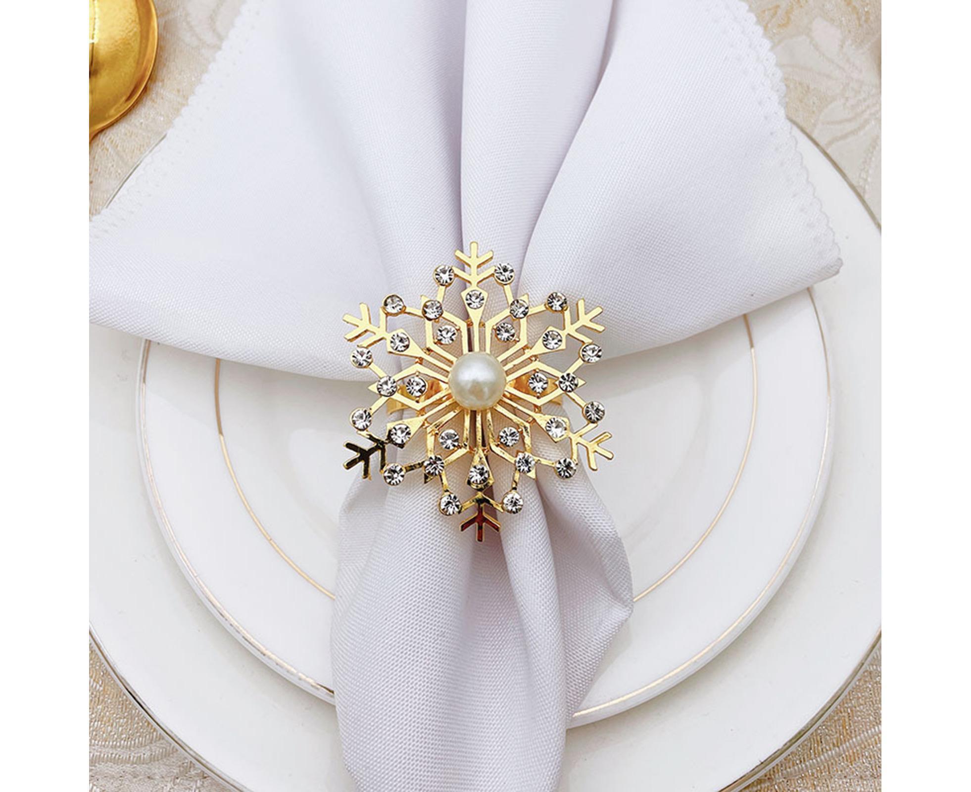 6Pcs Snowflake Napkin Ring Creative Clip-Golden - Image 6