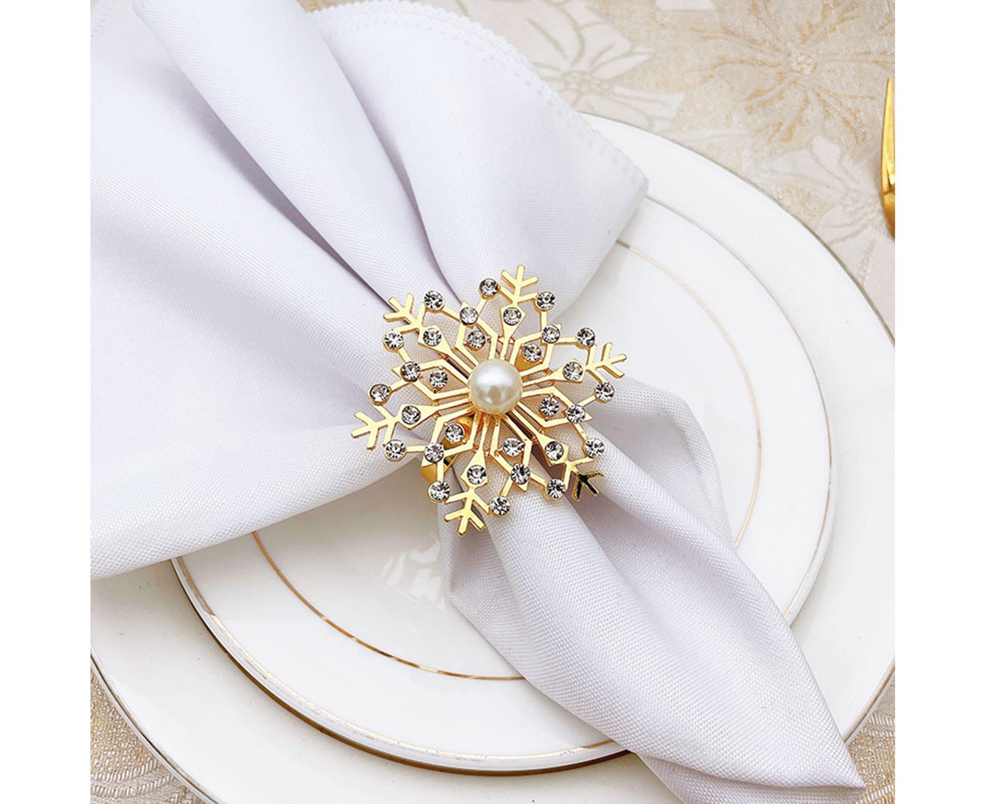6Pcs Snowflake Napkin Ring Creative Clip-Golden - Image 7