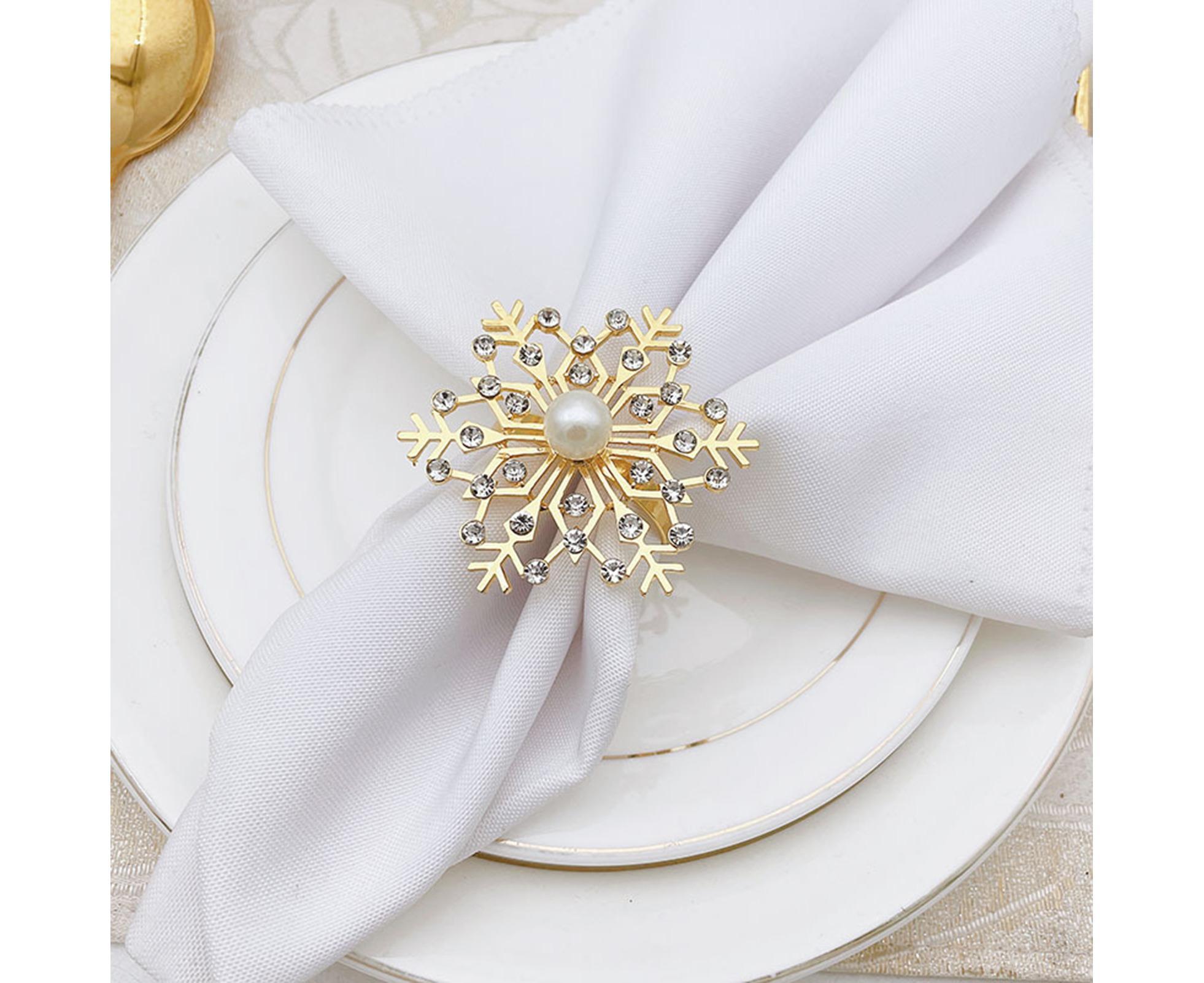 6Pcs Snowflake Napkin Ring Creative Clip-Golden - Image 8