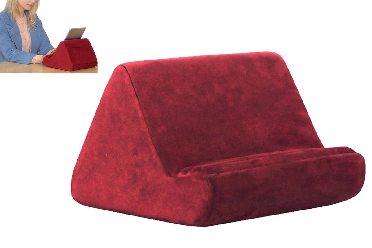 Tablet Holder Multi Angle Lazy Holder Stand with 2 Pockets for Bed Desk-Wine Red - Image 1