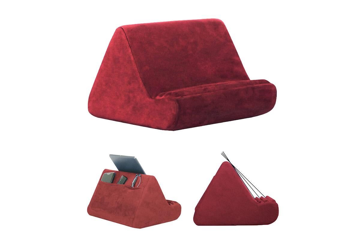 Tablet Holder Multi Angle Lazy Holder Stand with 2 Pockets for Bed Desk-Wine Red - Image 5