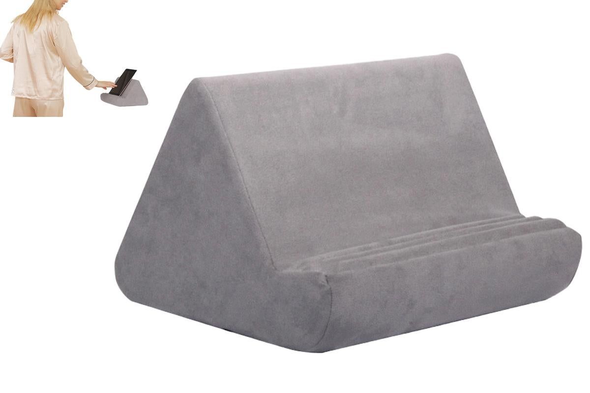 Tablet Holder Multi Angle Lazy Holder Stand with 2 Pockets for Bed Desk-Grey - Image 1