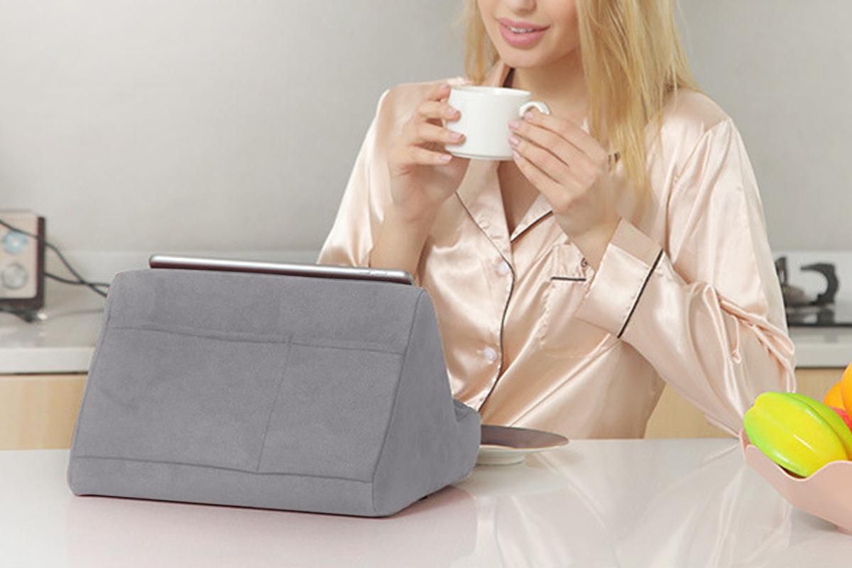 Tablet Holder Multi Angle Lazy Holder Stand with 2 Pockets for Bed Desk-Grey - Image 5