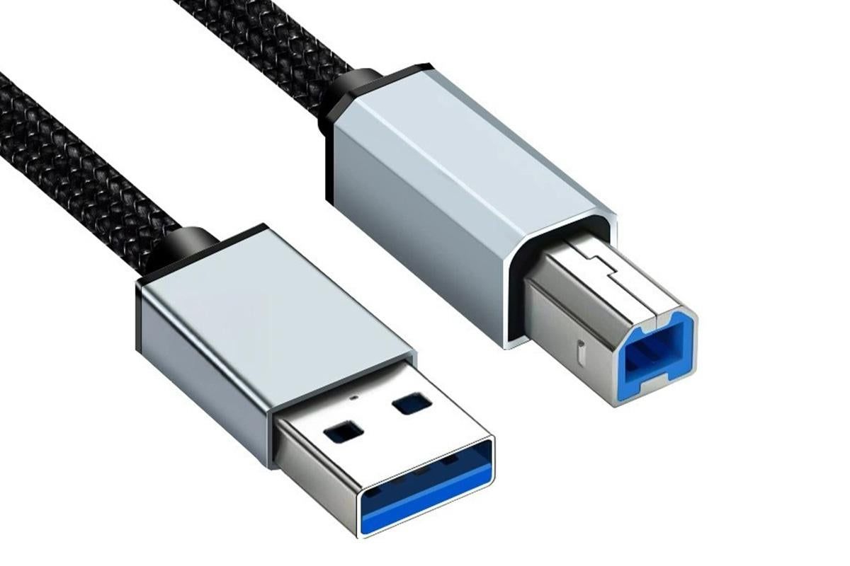 USB to USB 2.0 Printer Cable 1.5m Braided Cord for Scanner - Image 1