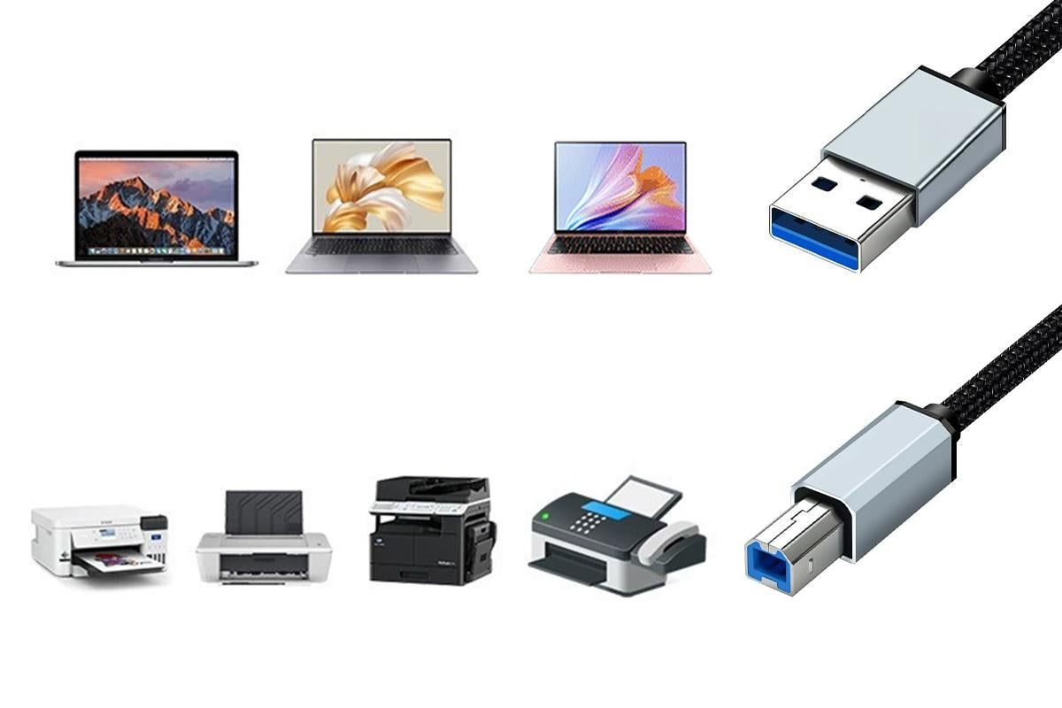 USB to USB 2.0 Printer Cable 1.5m Braided Cord for Scanner - Image 4