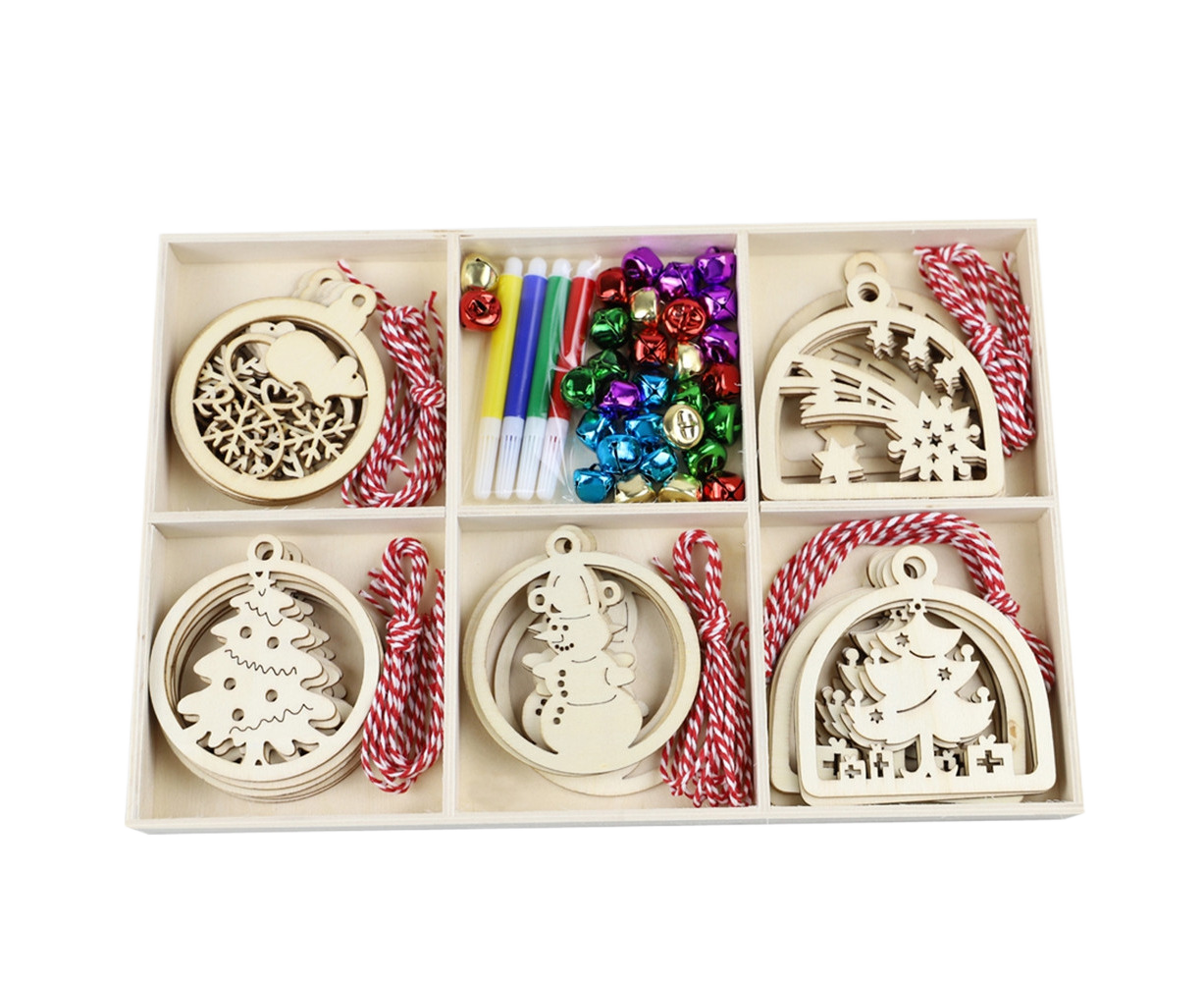 30Pcs Wood Christmas Tree Ornament Snowman Star Letter Hanging Pendant Decor-B - Image 1