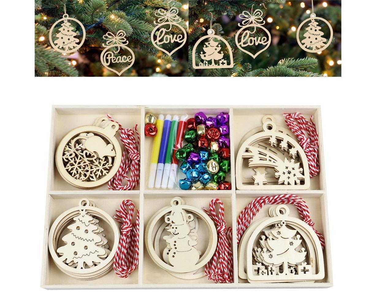 30Pcs Wood Christmas Tree Ornament Snowman Star Letter Hanging Pendant Decor-B - Image 2