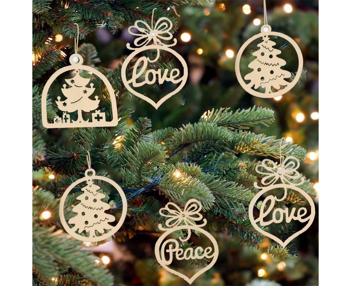 30Pcs Wood Christmas Tree Ornament Snowman Star Letter Hanging Pendant Decor-B - Image 3