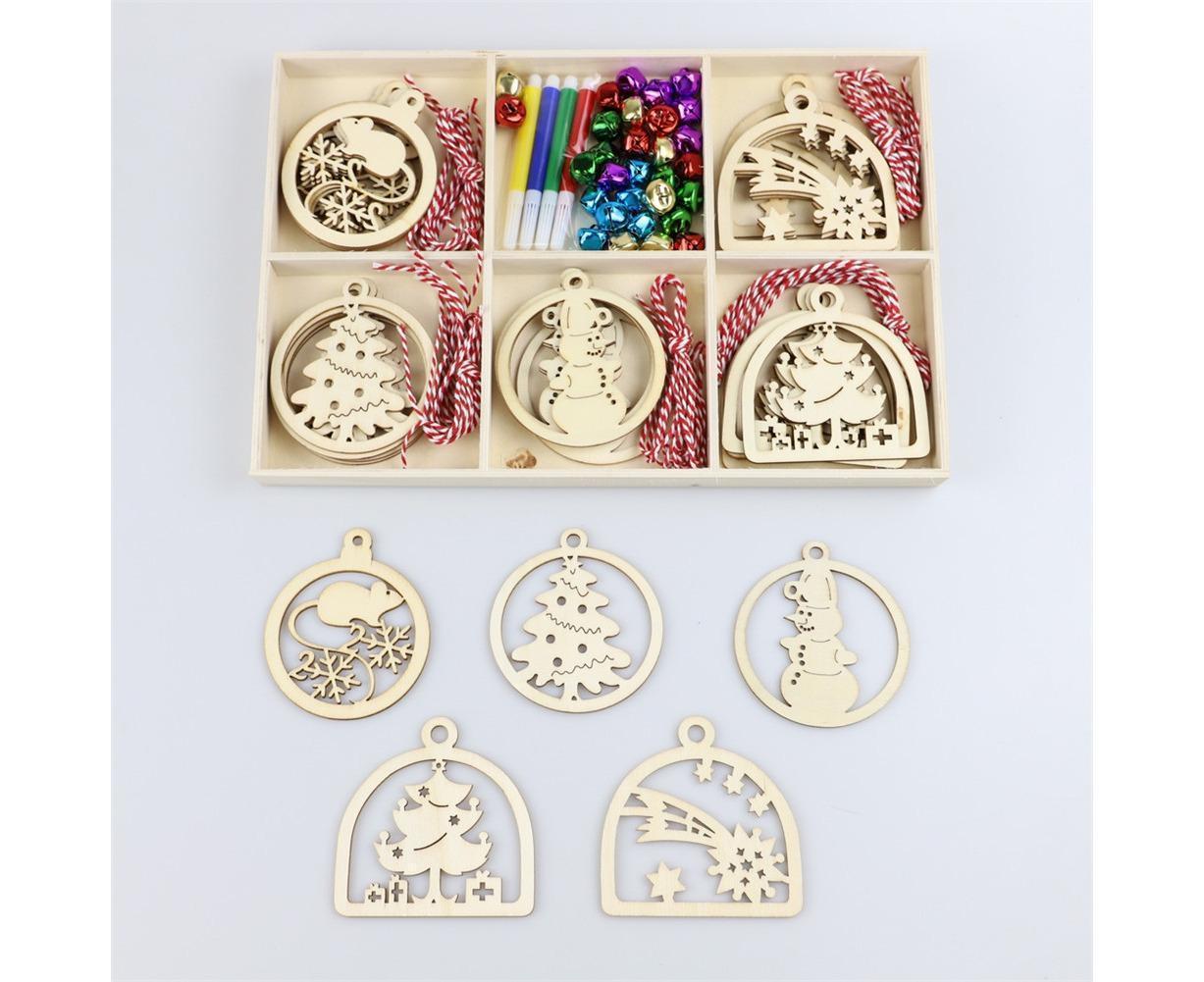 30Pcs Wood Christmas Tree Ornament Snowman Star Letter Hanging Pendant Decor-B - Image 6