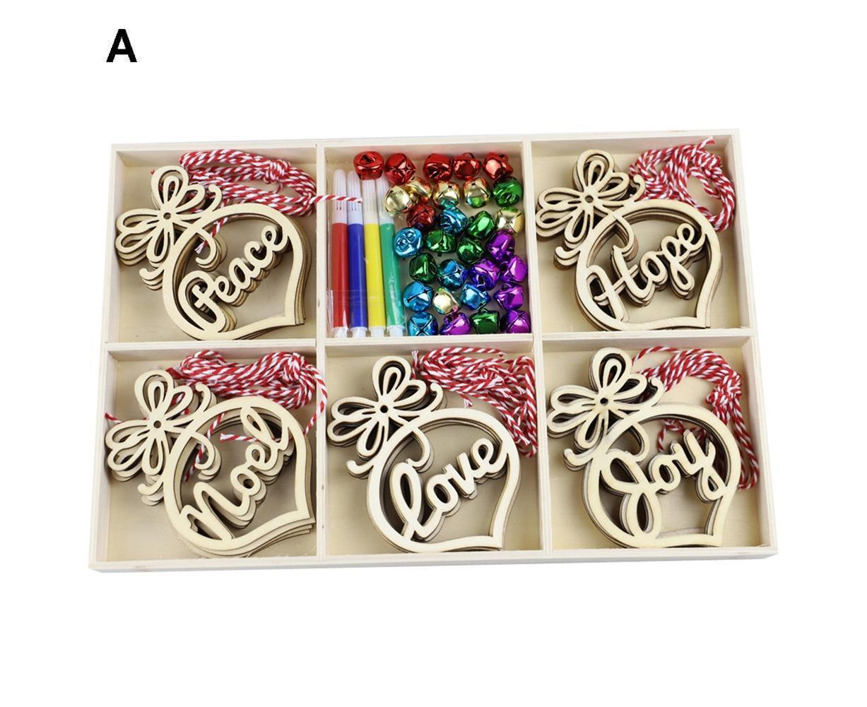30Pcs Wood Christmas Tree Ornament Snowman Star Letter Hanging Pendant Decor-B - Image 7