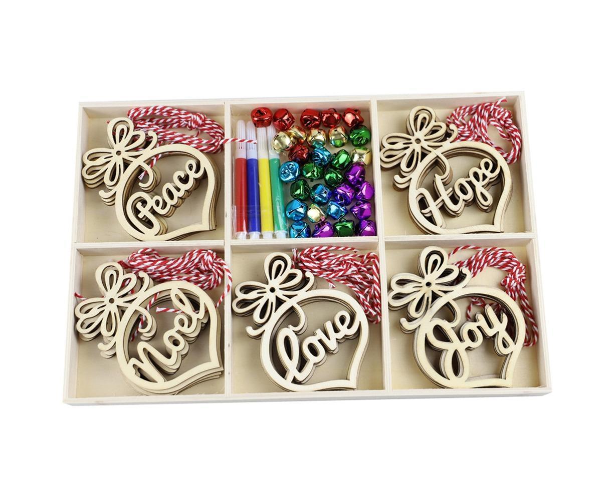 30Pcs Wood Christmas Tree Ornament Snowman Star Letter Hanging Pendant Decor-B - Image 8