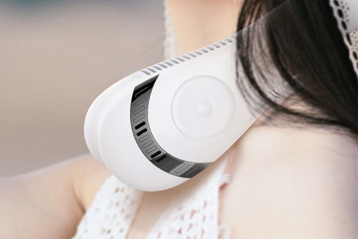 Portable Neck Fan Mini Hanging Neck Fan Rechargeable Personal Fan Hands Free Cooling Fan-White - Image 5