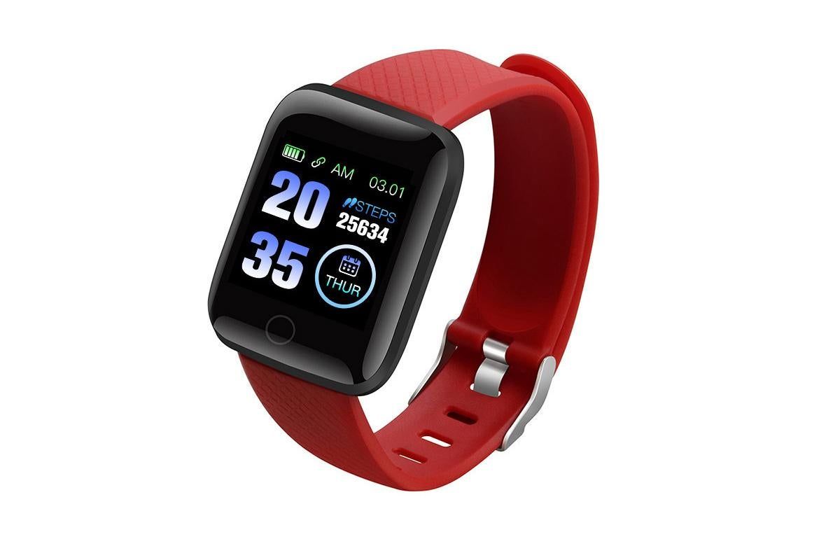 116plus Waterproof Smart Watch Sports Fitness Trackaer with Heart Rate Monitor for Men and Women-Red - Image 1