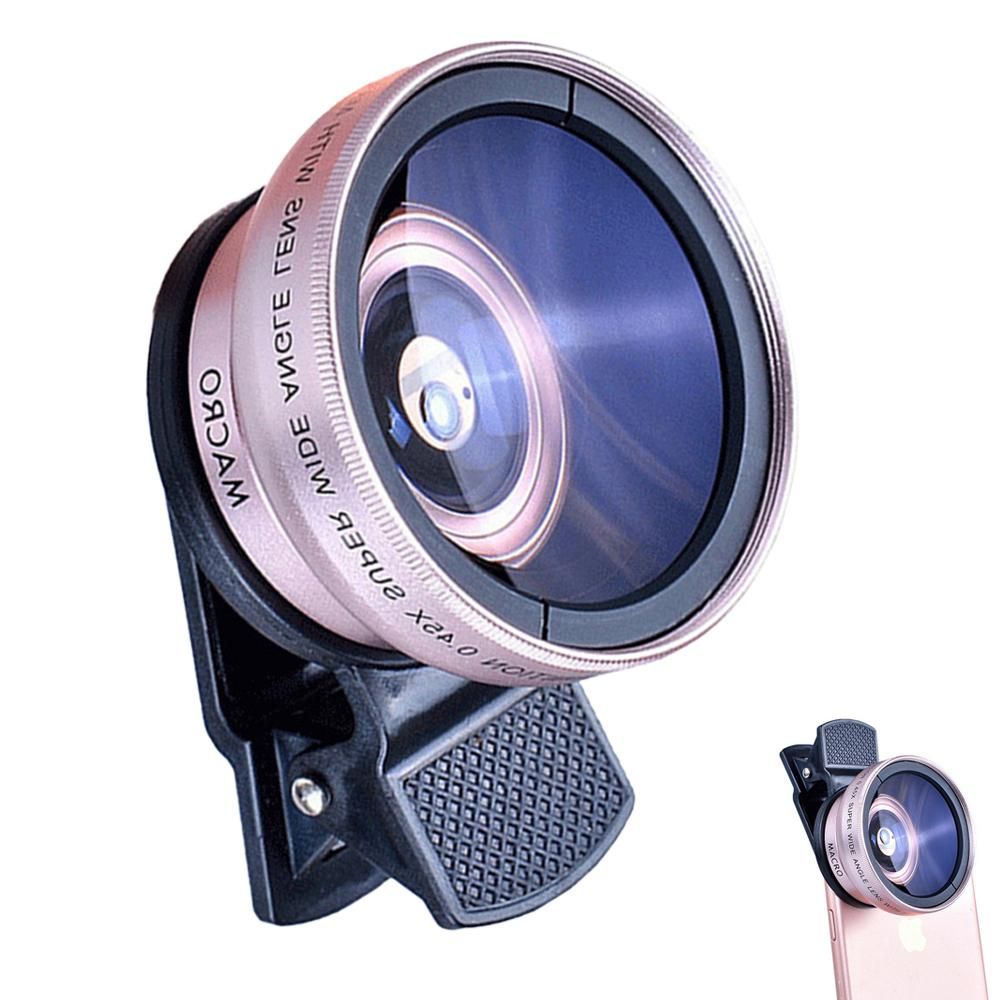 2pcs Cell Phone Camera Lens 2 in1 Portable Wide Angle Macro Cell Phone Camera Lens Kit -Rose Gold - Image 3
