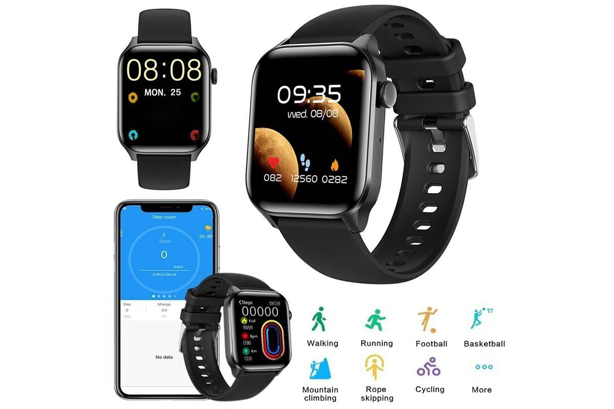 2Pcs Smart Watch Water-Resistant Smartwatch Heart Rate Fitness Tracker-Black - Image 4