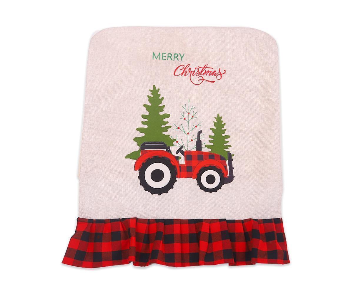 Merry Christmas Tree Car Dinner Chair Seat Cover Holiday Party Xmas Decoration-Red Black - Image 1