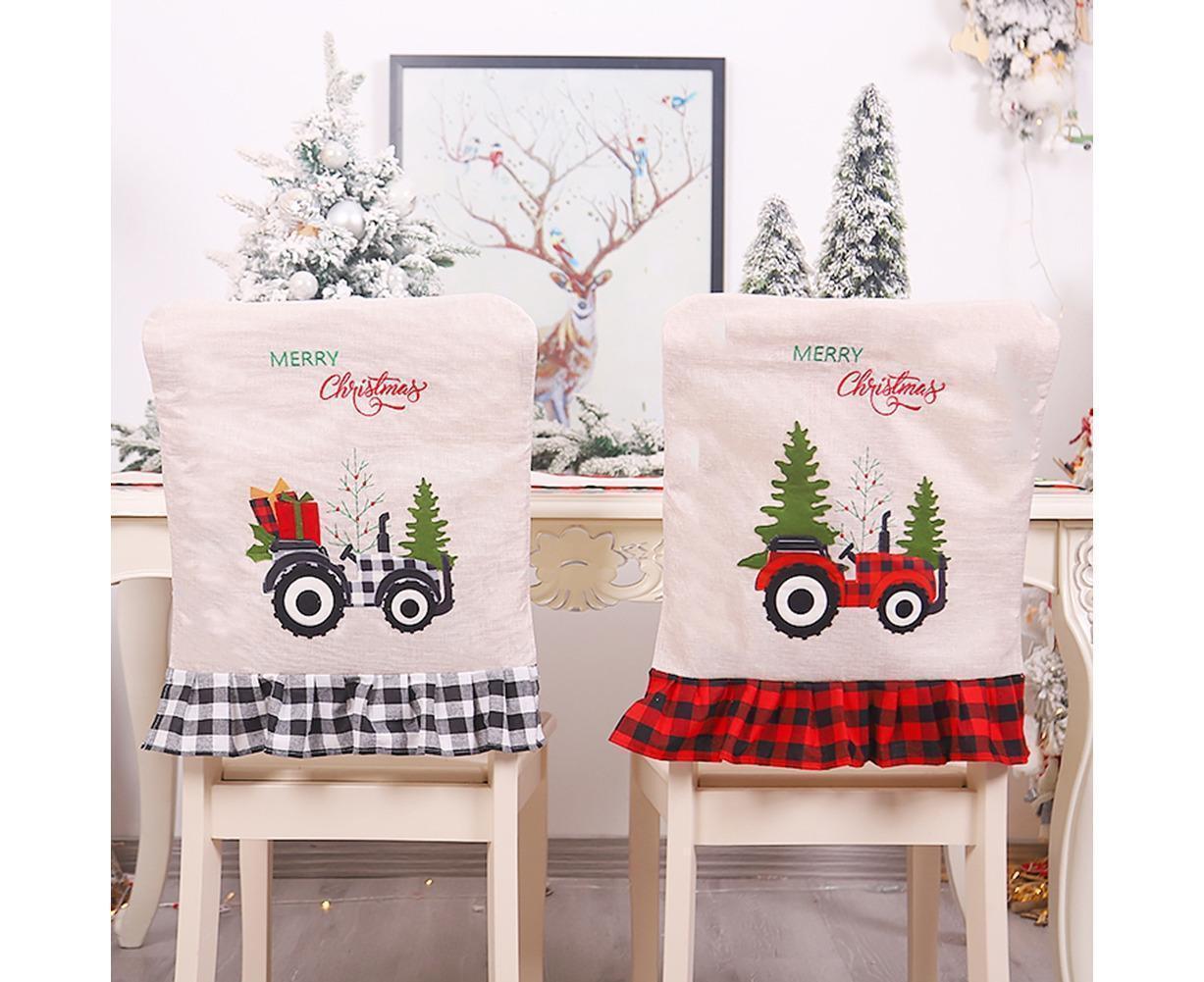 Merry Christmas Tree Car Dinner Chair Seat Cover Holiday Party Xmas Decoration-Red Black - Image 2