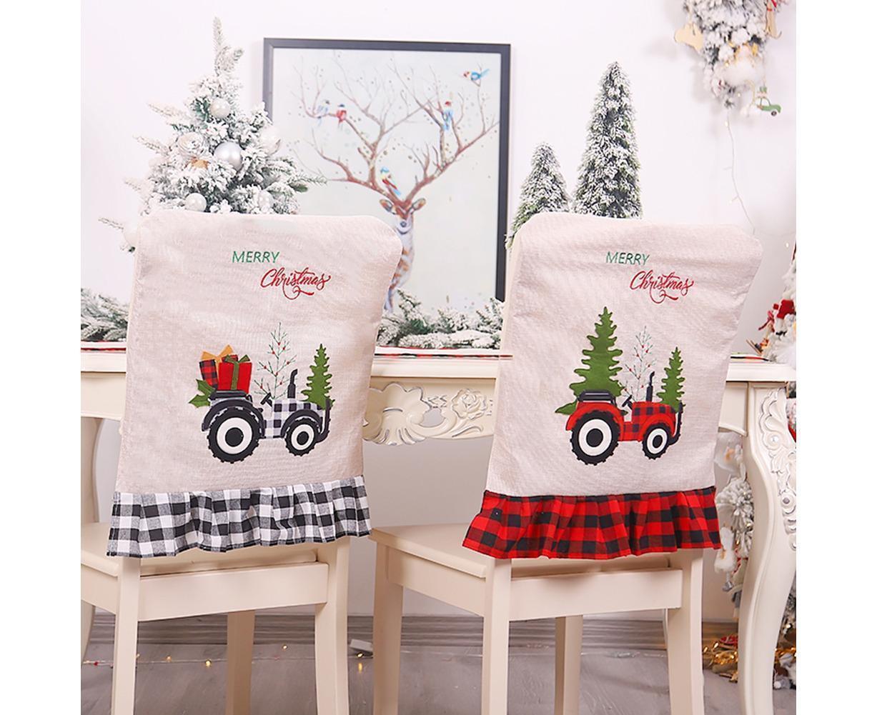 Merry Christmas Tree Car Dinner Chair Seat Cover Holiday Party Xmas Decoration-Red Black - Image 3