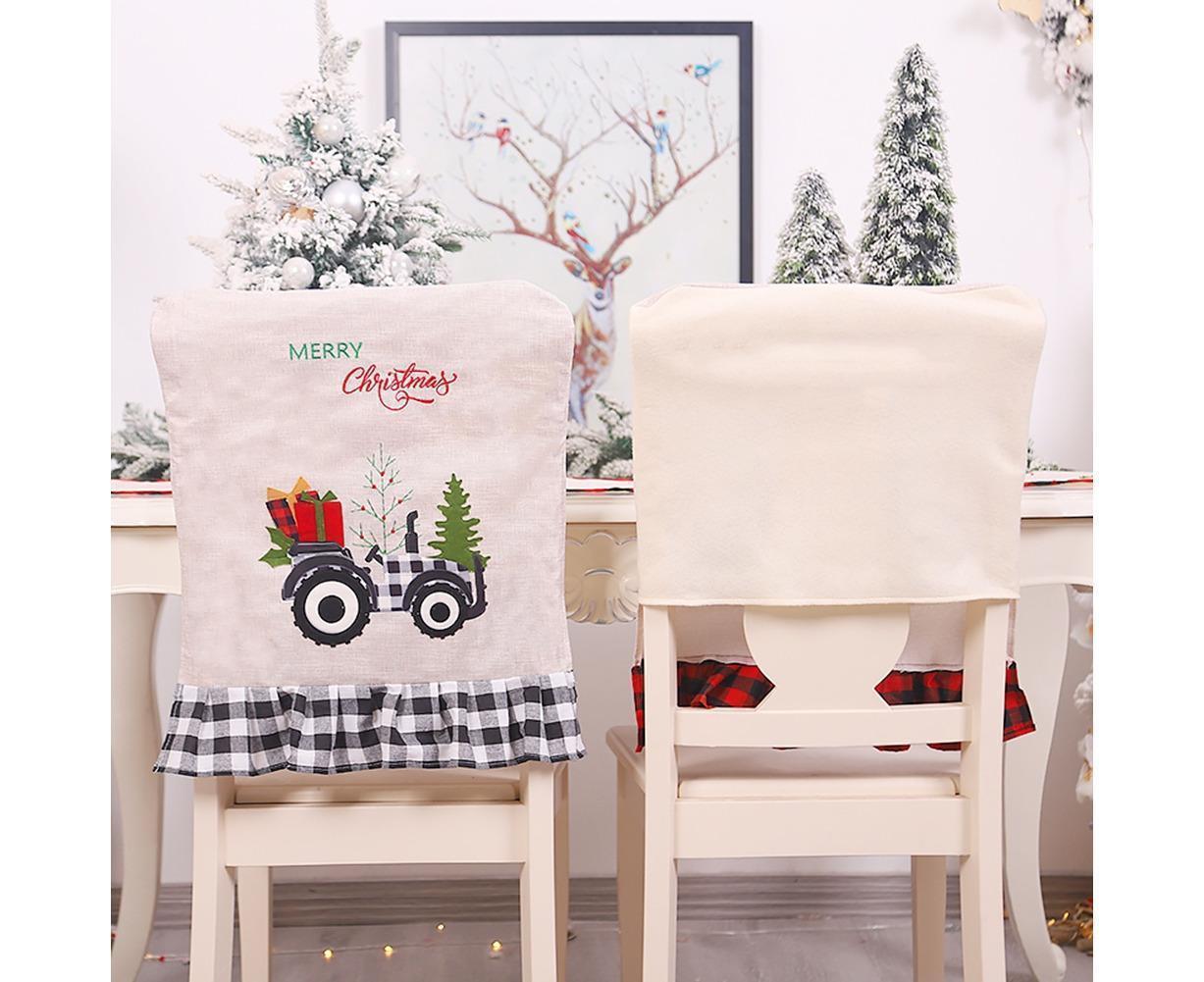 Merry Christmas Tree Car Dinner Chair Seat Cover Holiday Party Xmas Decoration-Red Black - Image 4