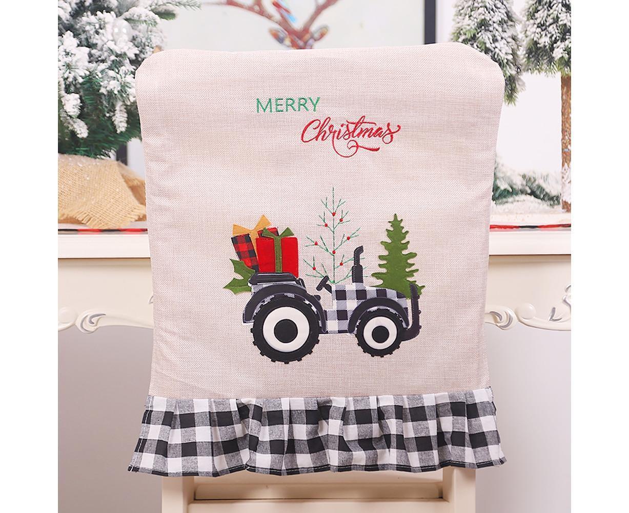 Merry Christmas Tree Car Dinner Chair Seat Cover Holiday Party Xmas Decoration-Red Black - Image 5