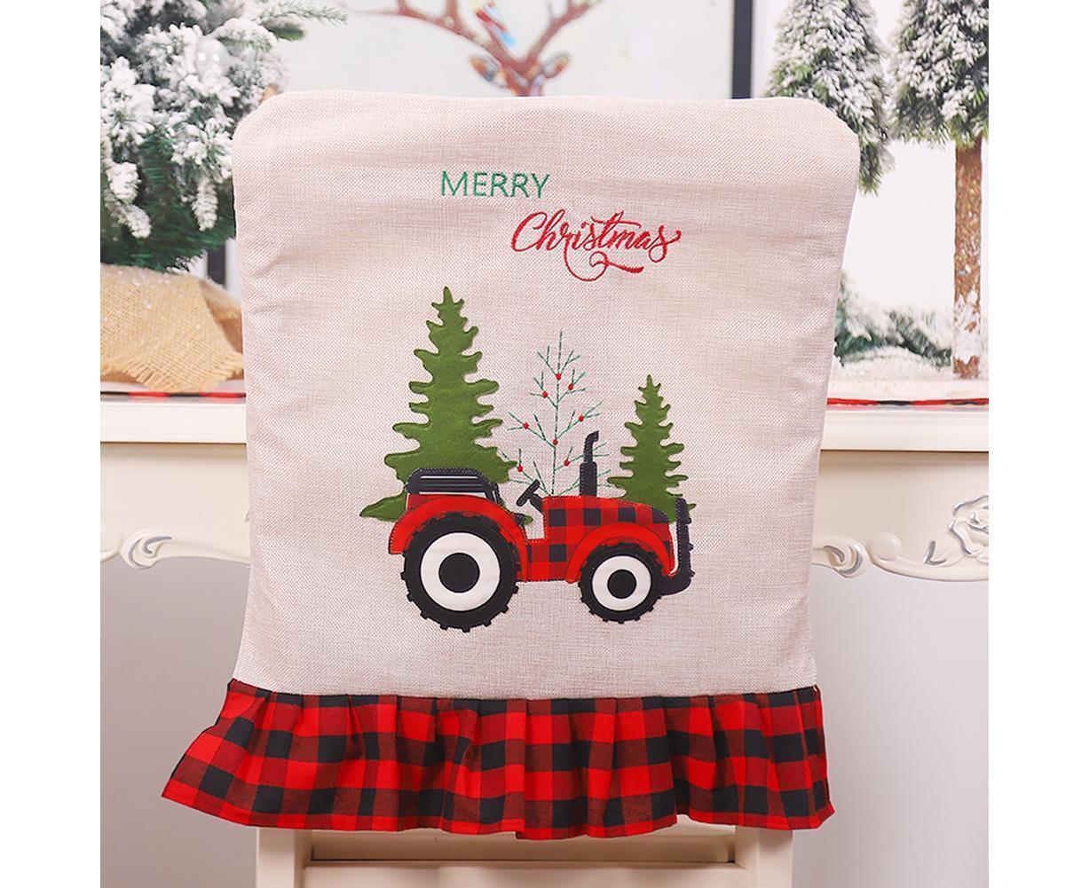 Merry Christmas Tree Car Dinner Chair Seat Cover Holiday Party Xmas Decoration-Red Black - Image 6