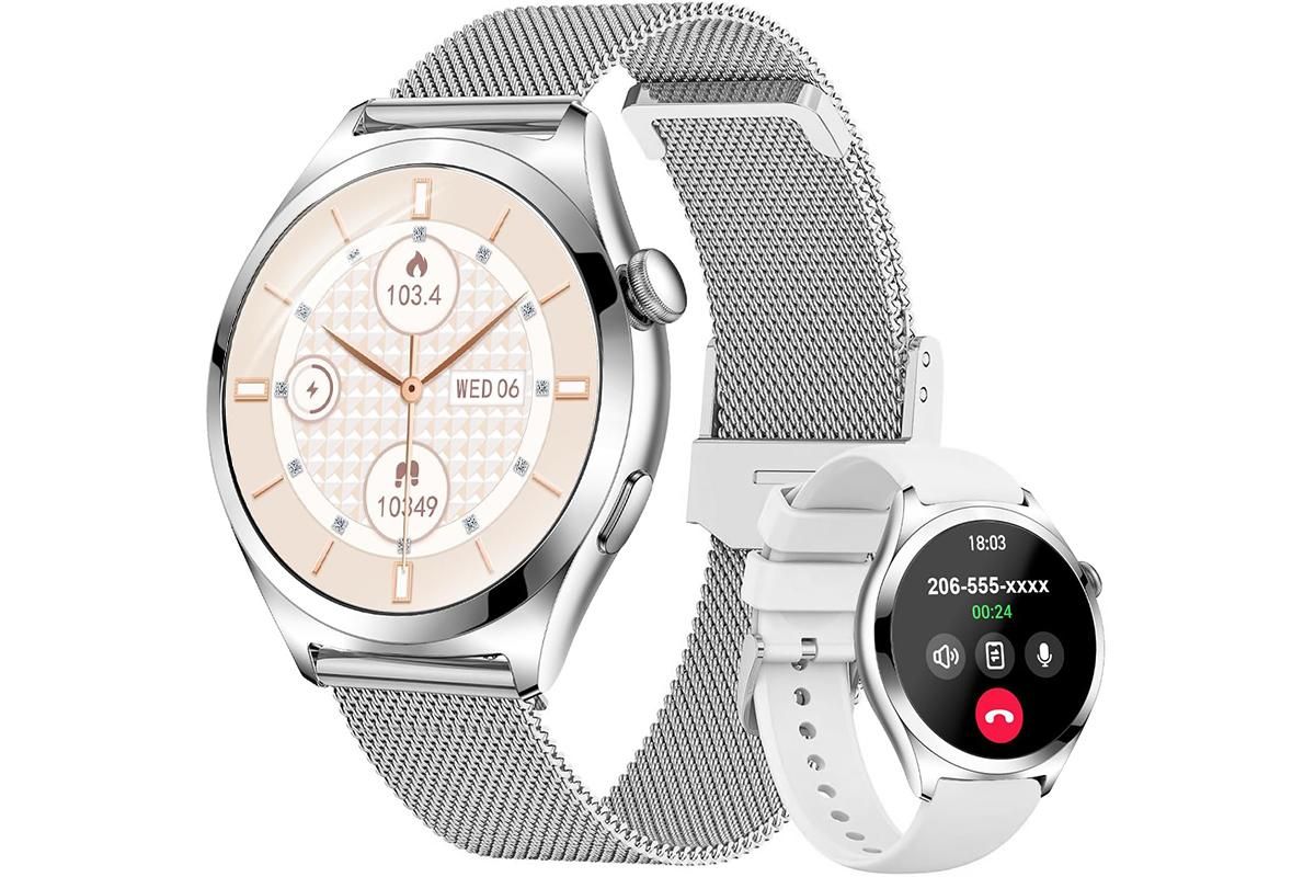 Smart Watch for Women Waterproof Smartwatch 100+ Sports Fitness Tracker-Silver - Image 1