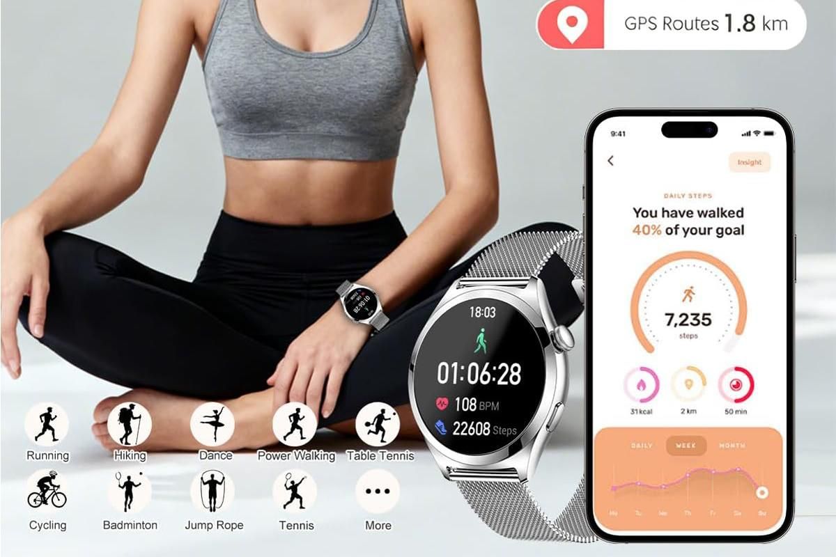 Smart Watch for Women Waterproof Smartwatch 100+ Sports Fitness Tracker-Silver - Image 4