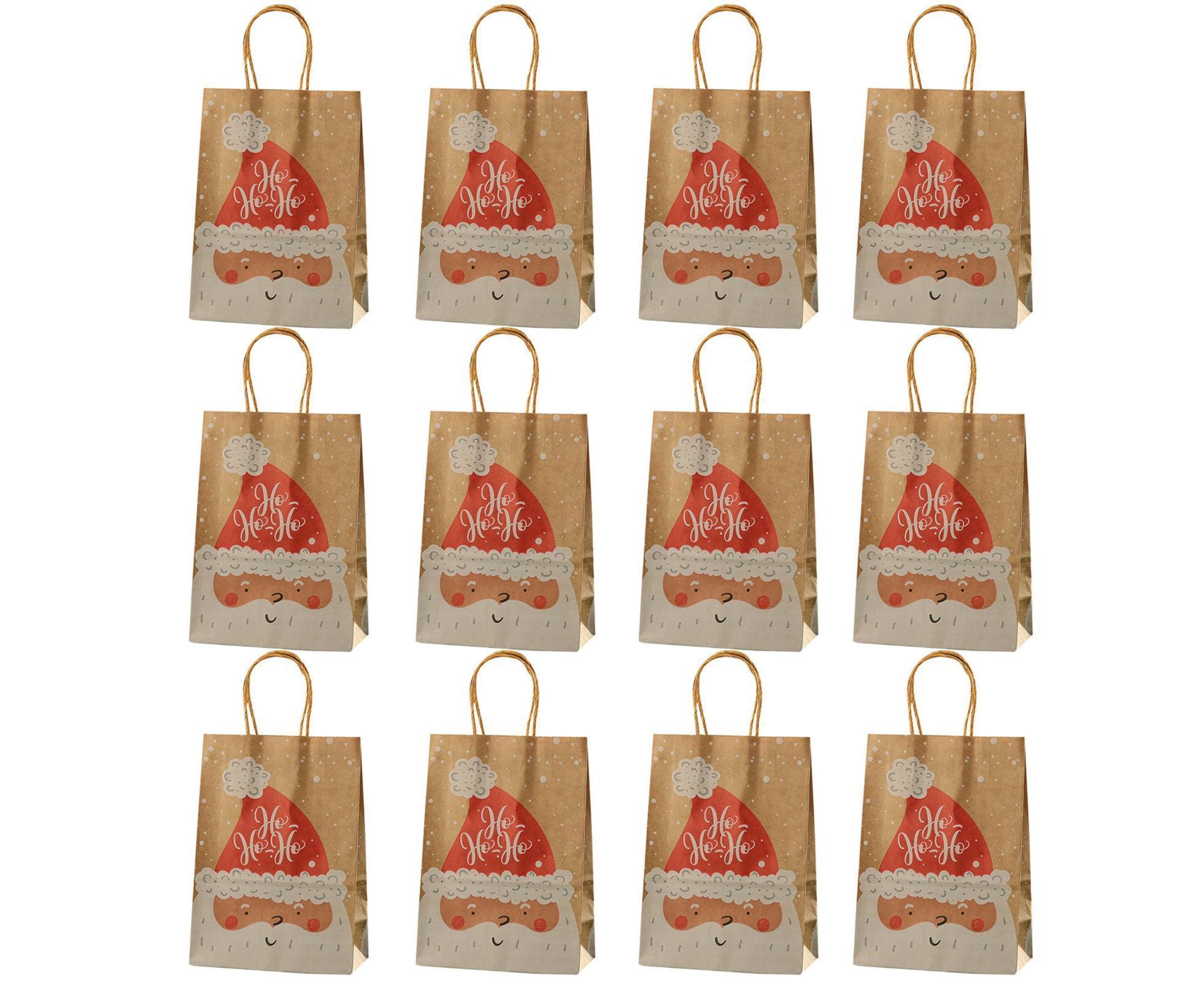 12Pcs Eye-catching Christmas Gift Bags Folding Cartoon Kraft Paper Printed Gift Pouch for Holiday-S - Image 3