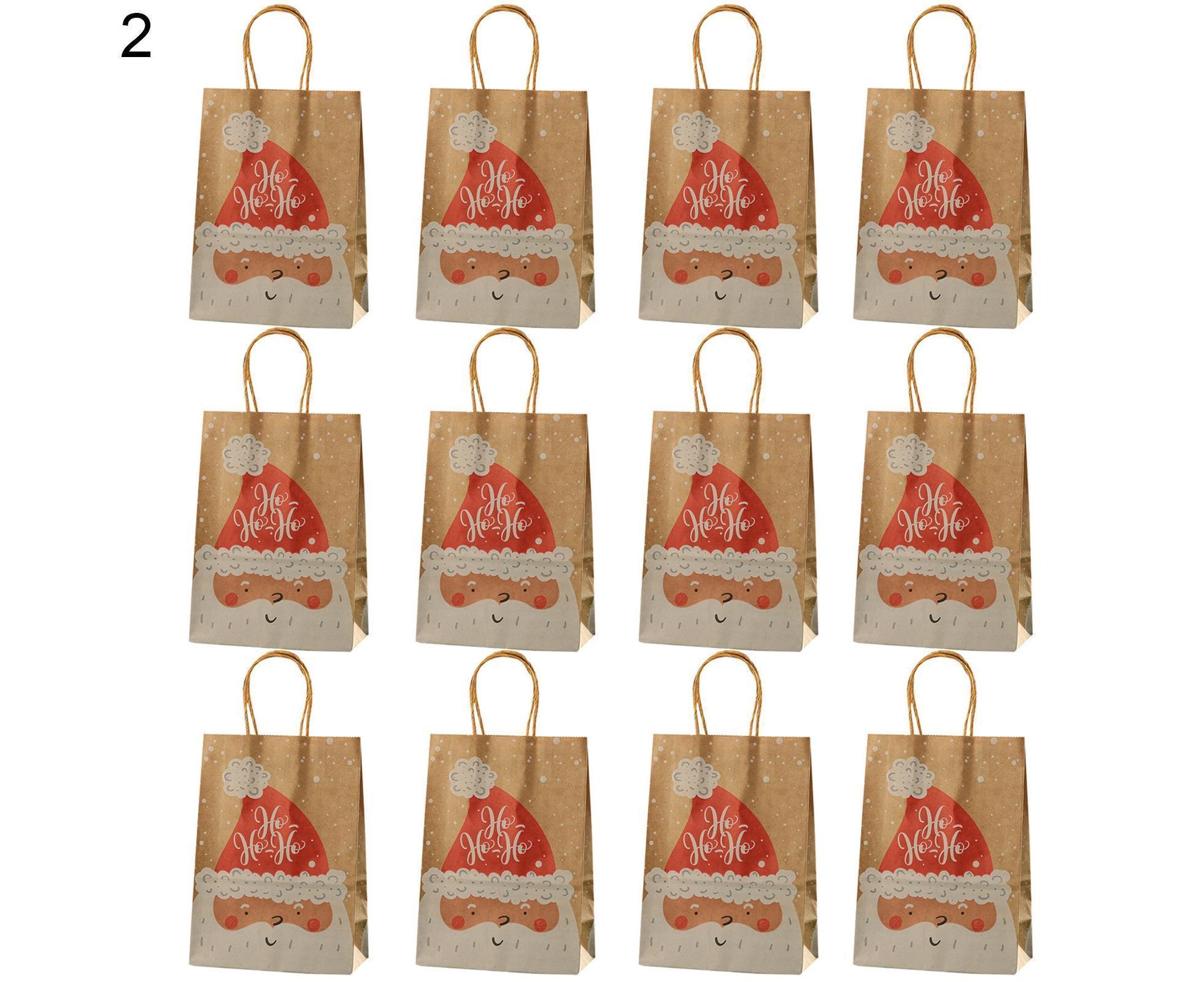 12Pcs Eye-catching Christmas Gift Bags Folding Cartoon Kraft Paper Printed Gift Pouch for Holiday-S - Image 4
